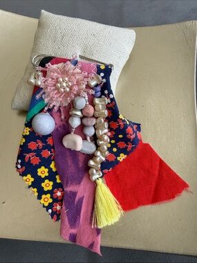 Handmade Pink Beaded Floral Brooch with Tassel